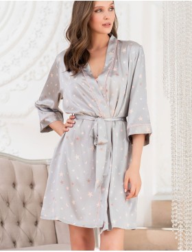 Короткий атласный халат с принтом Mia-Mella STARS 7073 серый, Цвет: серый, Размеры: S/M