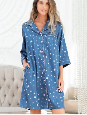Атласная рубашка Mia-Mella STARS 7077 синий, Цвет: синий, Размеры: S