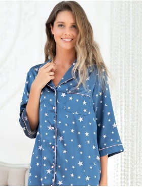 Атласная рубашка Mia-Mella STARS 7077 синий, Цвет: синий, Размеры: S, изображение 3