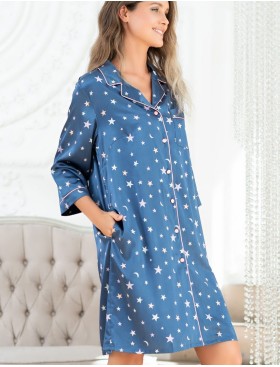 Атласная рубашка Mia-Mella STARS 7077 синий, Цвет: синий, Размеры: S, изображение 4