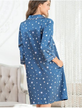 Атласная рубашка Mia-Mella STARS 7077 синий, Цвет: синий, Размеры: S, изображение 2