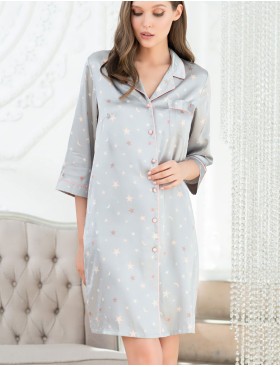 Атласная рубашка Mia-Mella STARS 7077 серый, Цвет: серый, Размеры: L