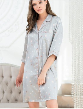 Атласная рубашка Mia-Mella STARS 7077 серый, Цвет: серый, Размеры: L, изображение 5