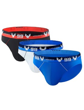 Набор мужских трусов слипов UNICONF PB07 (3 шт), Цвет: белый/черный/голубой, Размеры: M, изображение 2
