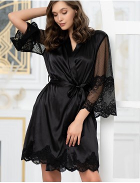 Короткий шелковый халат Mia-Amore AURELIA 3893 черный, Цвет: черный, Размеры: 2XL/3XL