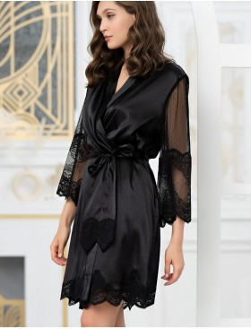 Короткий шелковый халат Mia-Amore AURELIA 3893 черный, Цвет: черный, Размеры: 2XL/3XL, изображение 3