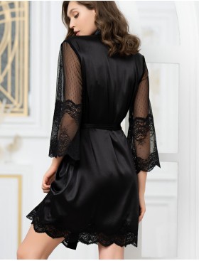 Короткий шелковый халат Mia-Amore AURELIA 3893 черный, Цвет: черный, Размеры: 2XL/3XL, изображение 2