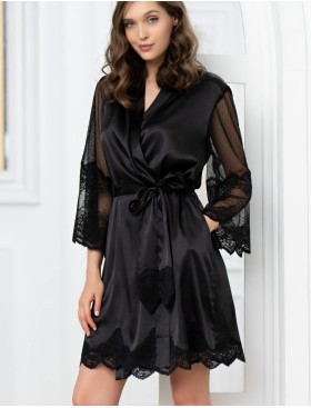 Короткий шелковый халат Mia-Amore AURELIA 3893 черный, Цвет: черный, Размеры: 2XL/3XL, изображение 4