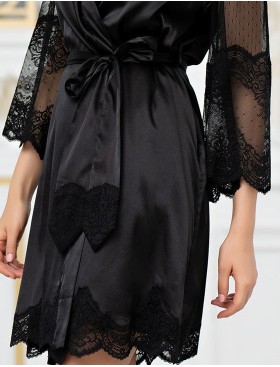 Короткий шелковый халат Mia-Amore AURELIA 3893 черный, Цвет: черный, Размеры: 2XL/3XL, изображение 5