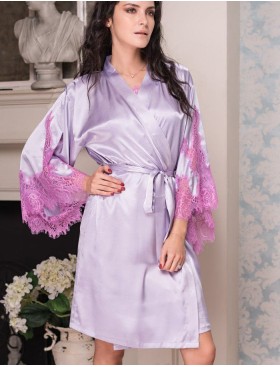 Шелковый халат с кружевом Mia-Amore BELLA 3373 лавандовый, Цвет: лавандовый, Размеры: 2XL