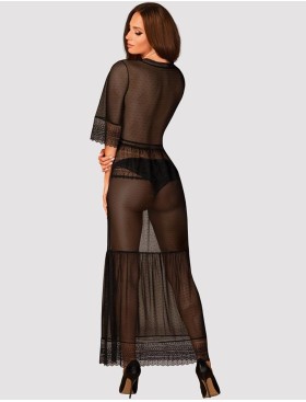 Длинный пеньюар Obsessive ESTIQUA PEIGNOIR, Цвет: черный, Размеры: XS/S, изображение 3