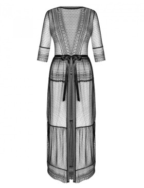 Длинный пеньюар Obsessive ESTIQUA PEIGNOIR, Цвет: черный, Размеры: XS/S, изображение 4