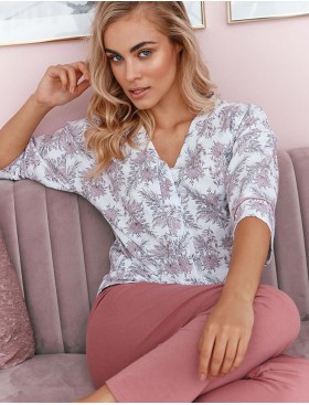 Женская пижама из хлопка Taro SUSANA 2769-01, Цвет: пыльная роза/белый, Размеры: S