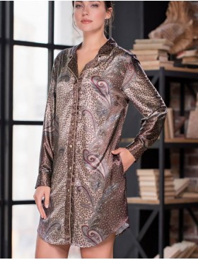 Шелковая рубашка с рисунком Mia-Amore MOKKA 3327, Цвет: мокка, Размеры: M