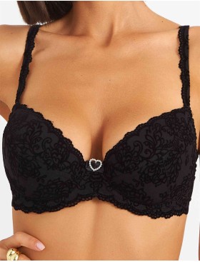 Бюстгальтер балконет пуш-ап флок Simona M 870 бархат черный, Цвет: бархат черный, Размеры: 90D