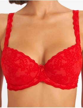 Бюстгальтер балконет пуш-ап флок Simona M 870 бархат красный, Цвет: бархат красный, Размеры: 70D