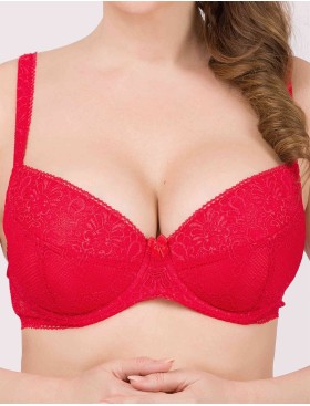 Бюстгальтер балконет пуш-ап Simona M 870 красный-сетка, Цвет: красный-сетка, Размеры: 80C