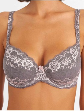 Бюстгальтер балконет пуш-ап биколор Simona M 870 серо-розовый, Цвет: серо-розовый, Размеры: 75D