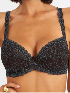 Бюстгальтер балконет пуш-ап биколор Simona M 870 шоколад-бирюза, Цвет: шоколад-бирюза, Размеры: 90D