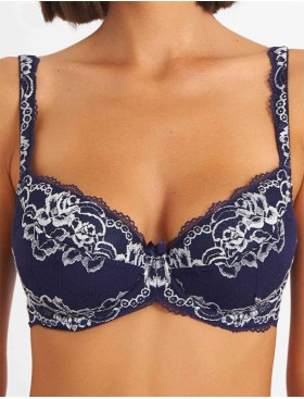 Бюстгальтер балконет пуш-ап биколор Simona M 870 синий-серебро, Цвет: синий-серебро, Размеры: 90D