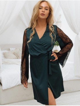 Шелковый халат с кружевными рукавами 5senses 7138, Цвет: зеленый, Размеры: M, изображение 3