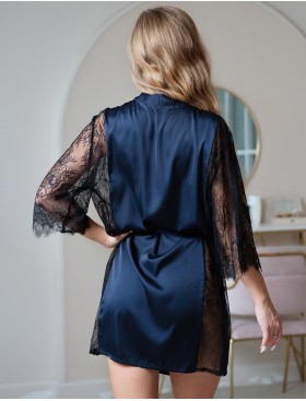 Короткий пеньюар с кружевом 5senses 7212, Цвет: темно-синий, Размеры: L, изображение 2