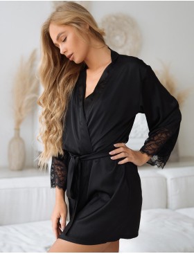 Черный шелковый халат 5senses 7247, Цвет: черный, Размеры: M, изображение 3