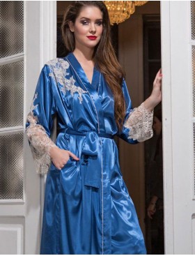 Халат из натурального шёлка Mia-Amore CHANTAL 3199 синий, Цвет: синий, Размеры: S/M, изображение 2