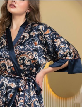 Домашний халат-кимоно из атласа Mia-Amore ZODIAC 7283, Цвет: темно-синий, Размеры: XS, изображение 4