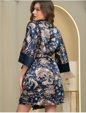 Домашний халат-кимоно из атласа Mia-Amore ZODIAC 7283, Цвет: темно-синий, Размеры: XS, изображение 2