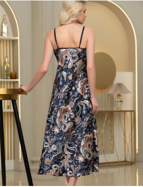 Длинная атласная сорочка Mia-Amore ZODIAC 7285, Цвет: темно-синий, Размеры: S, изображение 2