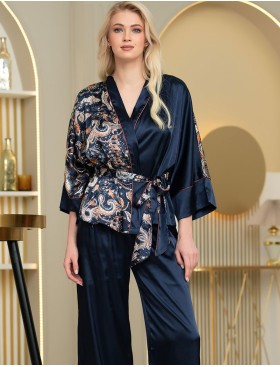 Атласный комплект тройка Mia-Amore ZODIAC 7286, Цвет: темно-синий, Размеры: S, изображение 4