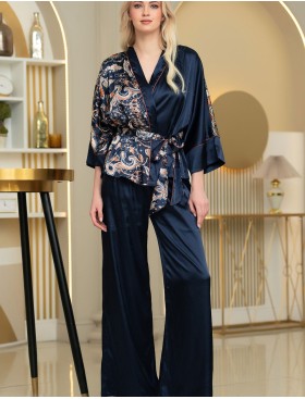 Атласный комплект тройка Mia-Amore ZODIAC 7286, Цвет: темно-синий, Размеры: S