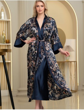 Длинный атласный халат Mia-Amore ZODIAC 7289, Цвет: темно-синий, Размеры: S/M