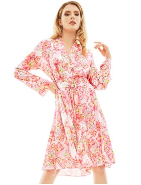 Атласный халат с цветочным узором Anais MIYU ROBE ONE, Цвет: розовый, Размеры: S/M