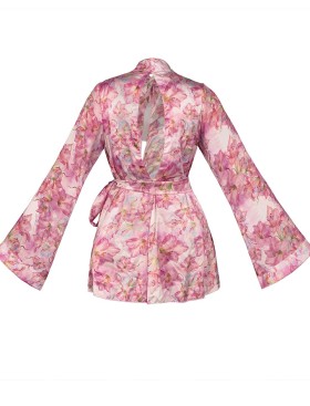 Короткий халат с цветочным узором Anais MIYU ROBE WITH BOW, Цвет: розовый, Размеры: 2XL/3XL, изображение 5