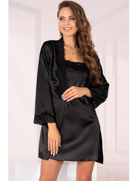 Атласная сорочка с халатом LIVIA CORSETTI LC 90249 JACQUELINE BLACK, Цвет: черный, Размеры: S/M