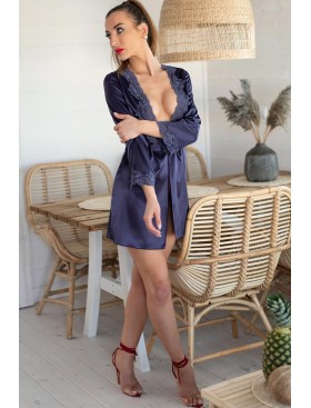 Атласная сорочка с халатом LIVIA CORSETTI LC 90249 JACQUELINE NAVY BLUE, Цвет: темно-синий, Размеры: S/M, изображение 5