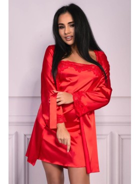 Атласная сорочка с халатом LIVIA CORSETTI LC 90249 JACQUELINE RED, Цвет: красный, Размеры: S/M