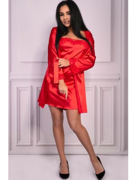 Атласная сорочка с халатом LIVIA CORSETTI LC 90249 JACQUELINE RED, Цвет: красный, Размеры: S/M, изображение 5
