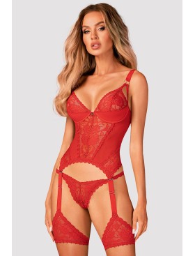 Кружевной корсет с подвязками Obsessive BELOVYA CORSET, Цвет: красный, Размеры: XL/2XL