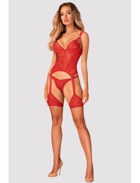 Кружевной корсет с подвязками Obsessive BELOVYA CORSET, Цвет: красный, Размеры: XL/2XL, изображение 3