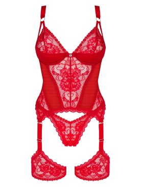 Кружевной корсет с подвязками Obsessive BELOVYA CORSET, Цвет: красный, Размеры: XL/2XL, изображение 5
