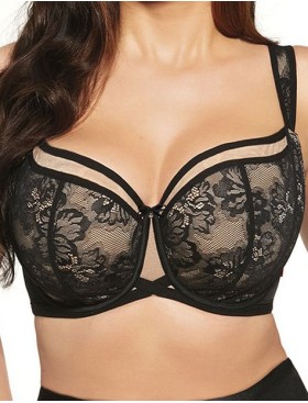 Бюстгальтер балконет тюльпан Kris Line VENICE half cup push, Цвет: черный+бежевый, Размеры: 65G