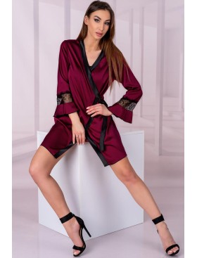 Короткий халат с кружевом LIVIA CORSETTI LC 90652 SUSSEAN SZLAFROK, Цвет: бордовый, Размеры: L/XL, изображение 3