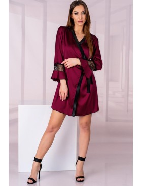 Короткий халат с кружевом LIVIA CORSETTI LC 90652 SUSSEAN SZLAFROK, Цвет: бордовый, Размеры: L/XL, изображение 4