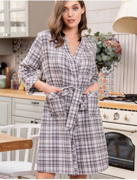 Хлопковый халат в клетку Mia-Amore CATARINA 1823, Цвет: серо-розовый, Размеры: S/M, изображение 3