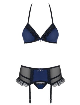 Сексуальный комплект Obsessive 825 SET с поясом, Цвет: синий/черный, Размеры: S/M, изображение 3