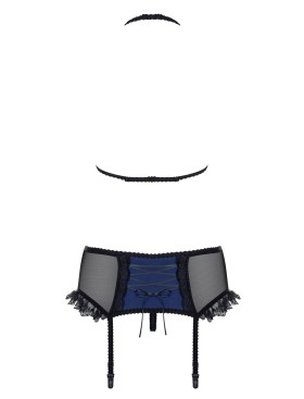 Сексуальный комплект Obsessive 825 SET с поясом, Цвет: синий/черный, Размеры: S/M, изображение 4