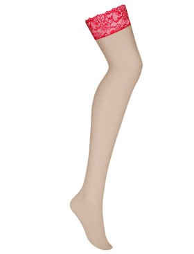 Чулки под пояс Obsessive 838 STOCKINGS, Цвет: телесный/красный, Размеры: L/XL, изображение 3